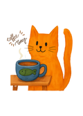 Coffee Time Orange Cat Vinyl Waterproof Sticker
