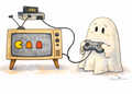 Retro Video Game Playing Ghost Vinyl Sticker