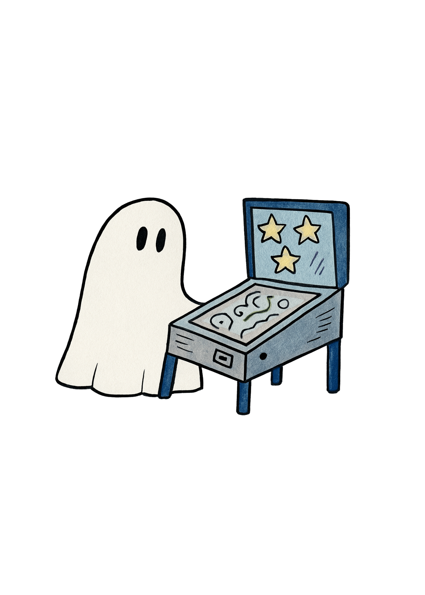 Retro Pinball Playing Ghost Vinyl Sticker