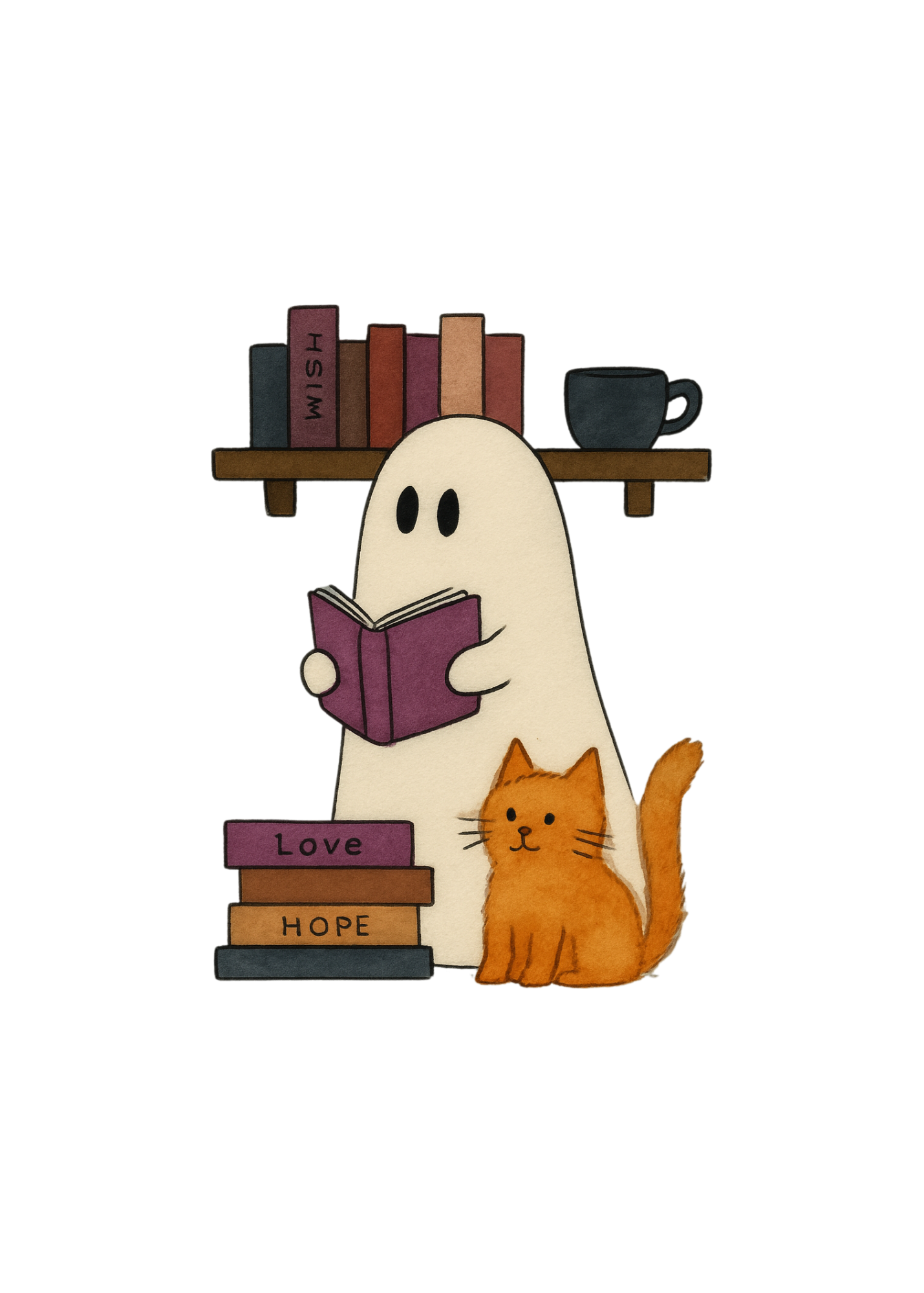 Library Ghost and Cat Friend Vinyl Waterproof Sticker
